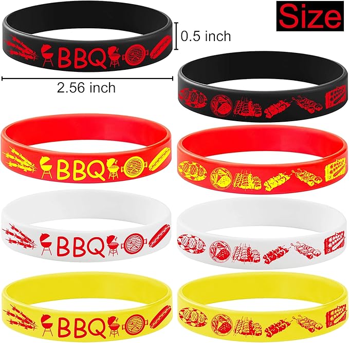 24PCS BBQ Rubber Bracelets Party Favors -Barbeque Themed Silicone Wristbands Party Supplies Decorations Hot Dog Birthday Baby Shower Party