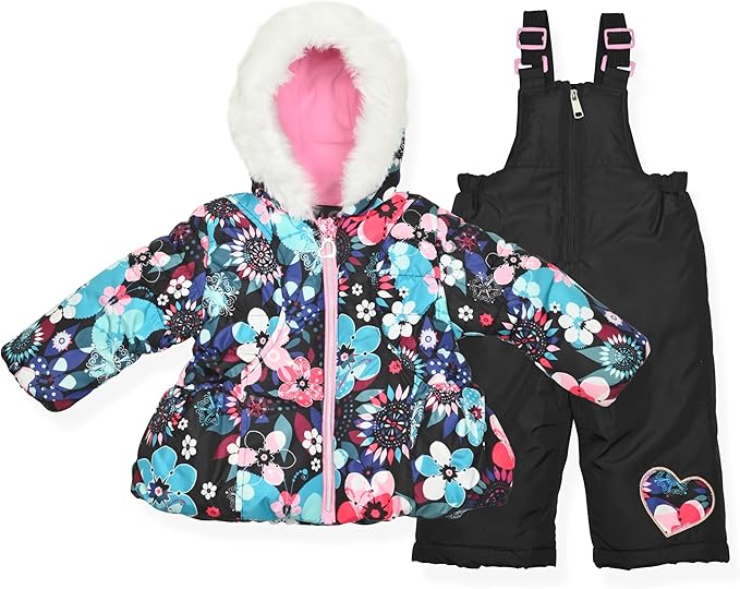 Arctic Quest Little Girls Bib Snow Pants and Ski Jacket Water-Resistant Snowsuit For Kids Winter Jacket For Girls