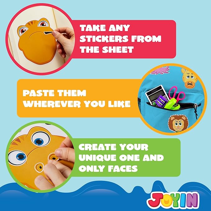 JOYIN 90 PCS 9.8”x6.7 Make-a-face Sticker Sheets Make Your Own Animal Mix and Match Sticker Sheets with Safaris, Sea and Fantasy Animals Kids Party Favor Supplies Craft