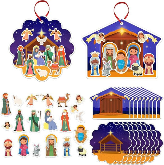 FaCraft Nativity Craft Sticker for Kids - 24pcs Make a Nativity Scene Stickers Christmas Crafts Kits DIY Nativity Set for Sunday School Classroom Religious Christian Xmas Party Game Favor Gifts