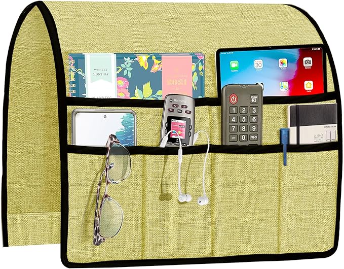 Joywell Remote Control Holder for Recliner Armchair Caddy Couch Armrest Organizer Sofa Arm Chair Caddie with 6 Pocket Storage for Magazine, Tablet, Phone, iPad, Yellow