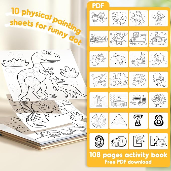 Jar Melo Washable Dot Markers for Toddlers 1-3, 8 Colors Dot Paints with 108 PDF & 10 Physical Activity Papers, Non-Toxic Bingo Daubers for Toddlers 2-4, Kids Arts And Crafts Supplies