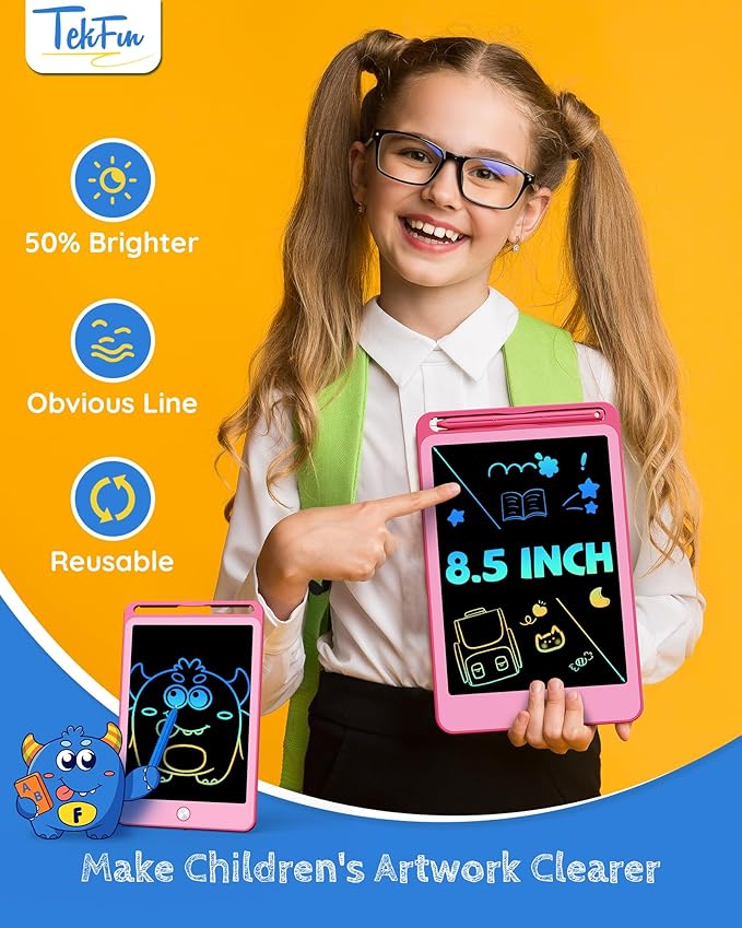 TEKFUN 2 Pack LCD Writing Tablet for Kids, 8.5 Inch Blue+Pink Doodle Board Drawing Board Drawing Tablet with Lanyard, Educational Kids Easter Christmas Toys Birthday Gift for Boys Girls 3-12 Years Old