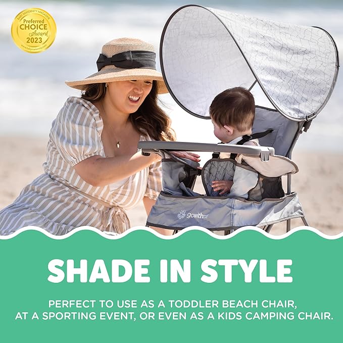 Baby Delight Go with Me Venture Portable Chair | Indoor and Outdoor | Sun Canopy | 3 Child Growth Stages | Elephant Grey