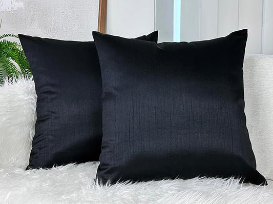 Aiking Home 24x24 Inches Faux Silk Square European Shams, Zipper Closure, Black (Set of 2)