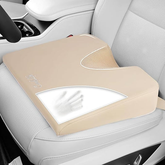 ComfiLife Car Seat Cushion – Premium Wedge Memory Foam Car Cushions for Driving – Seat Cushion for Car – Back & Sciatica Pain Relief for Long Drives – Comfort for Driver, Office, Truck Seat (Beige)