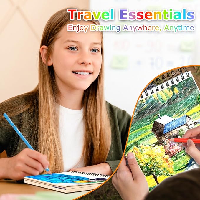 9" x 12" Sketch Book, 4-Pack 50 Sheets Spiral Bound Art Sketchbook, Acid Free Artist Drawing Paper Pad for Kids Adults, Party Art Supplies, Ideal Gifts for 8 9 10 11 12 13 14 Year Old Girl