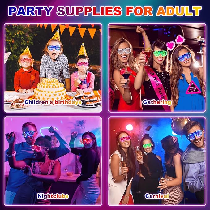 25 Pack Light Up Glasses Party Favor, LED Sunglasses Bulk 5 Colors Neon Accessories Glow In The Dark Party Supplies Toy for Kids & Adults Fit All Size, Gamer Laser Tag Birthday Holiday Wedding