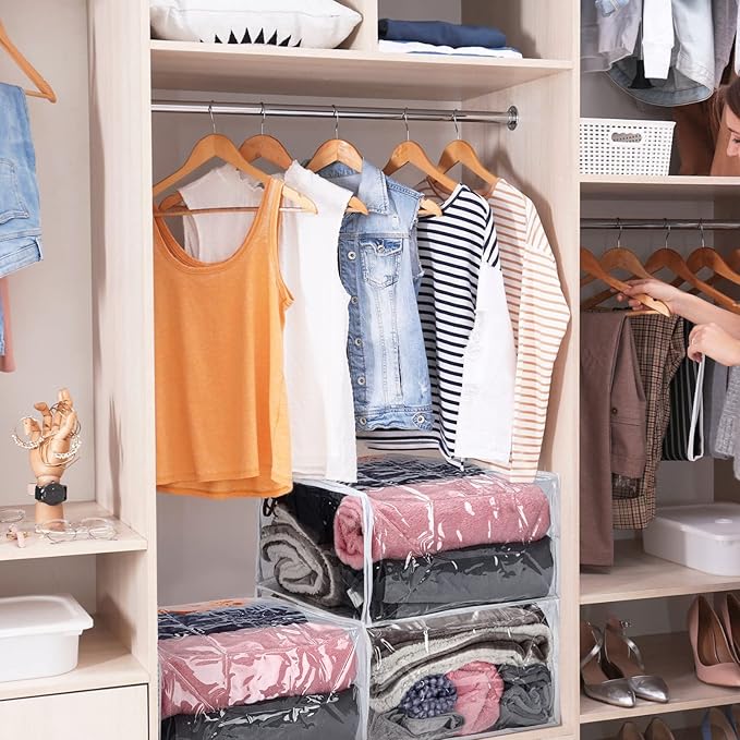 6 Packs Clear Zippered Storage Bags Sweater Moth Bags Plastic Storage for Blankets Clothes Bed Sheet Organizer with Zipper for Closet Linen Sweater Bed Sheet Clothes Pillow(18 x 15 x 9 Inch)