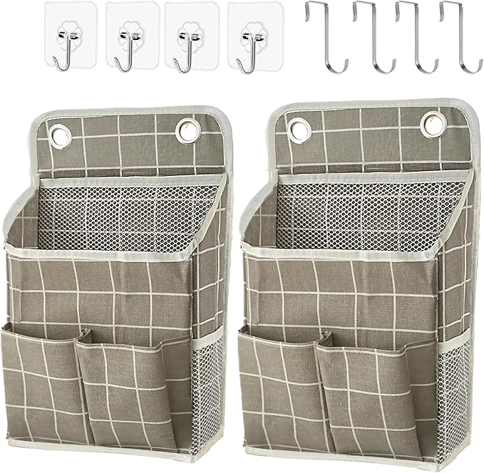 Hanging Basket for Organizing, Wall Organizer with Pockets and Over The Door Organizer，Can for Home, Closet, Office and Camper (Grey Grid2)