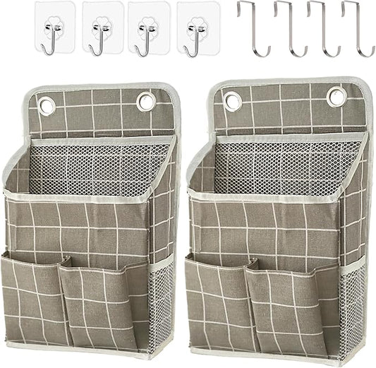 Hanging Basket for Organizing, Wall Organizer with Pockets and Over The Door Organizer，Can for Home, Closet, Office and Camper (Grey Grid2)