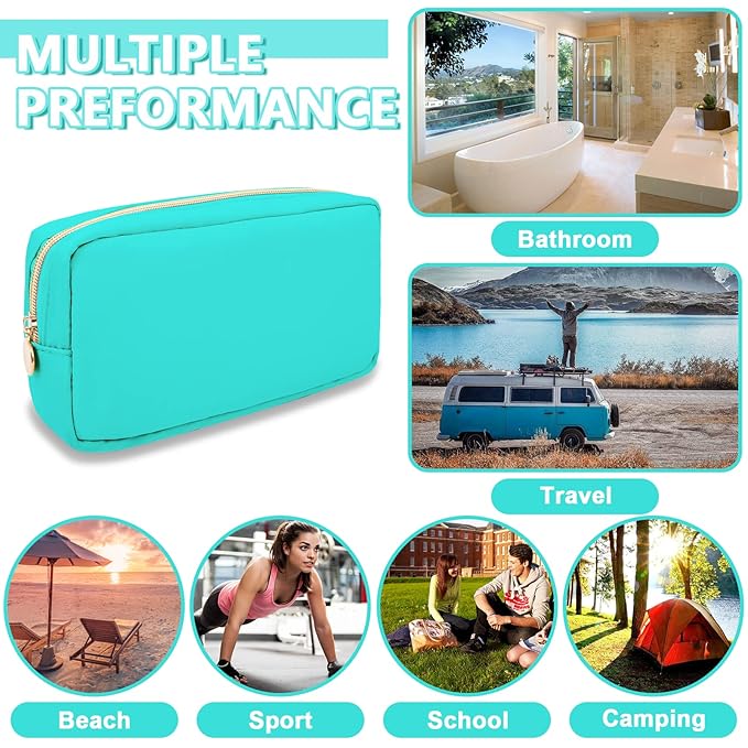 UIXIZQ Small Makeup Pouch for Purse, Nylon Travel Toiletry Storage Pouch Cute Preppy Cosmetic Bag for Women Girls, Waterproof Makeup Organizer Skincare Bag Purse with Zipper (Small-Cotton Candy)