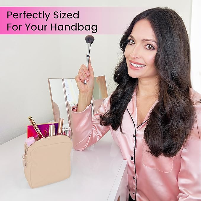 DANCOUR Nylon Makeup Bags for Women Large Preppy Travel Toiletry Pouch Cosmetic Bag Makeup Organizer