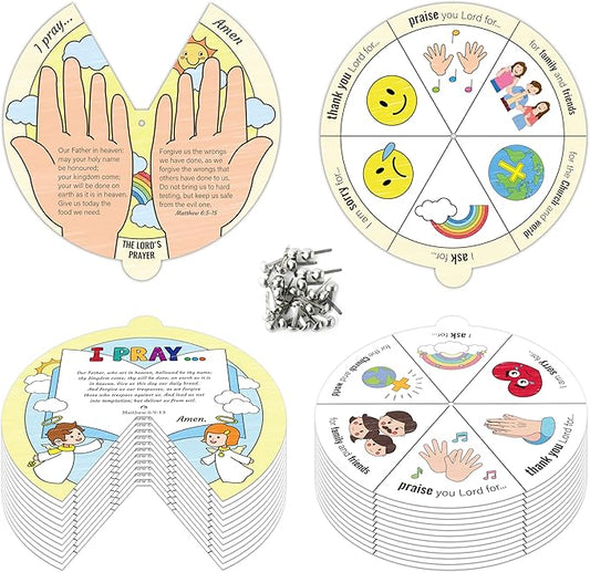 COcnny Bible Prayer Religious Craft - 24 Sets Christian Jesus Coloring Wheel Cards Creation Game Activities for Kids, The Lord’s Prayer Biblical Art Craft for Sunday School Classroom Ages 3-5 4-8 8-12