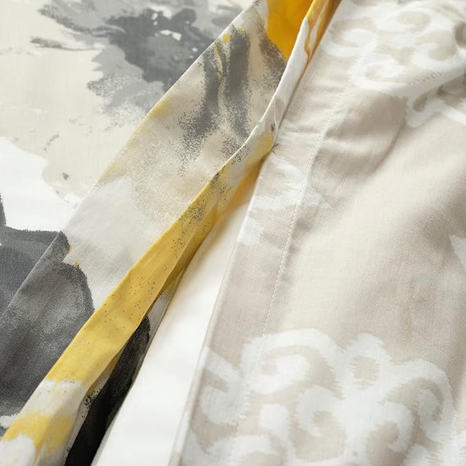 Lush Decor Leah Reversible 100% Cotton Duvet Cover Set, 3 Piece Set, Full/ Queen, Yellow & Gray - Queen Bedding Set - Yellow Duvet Cover - Country Floral Decor