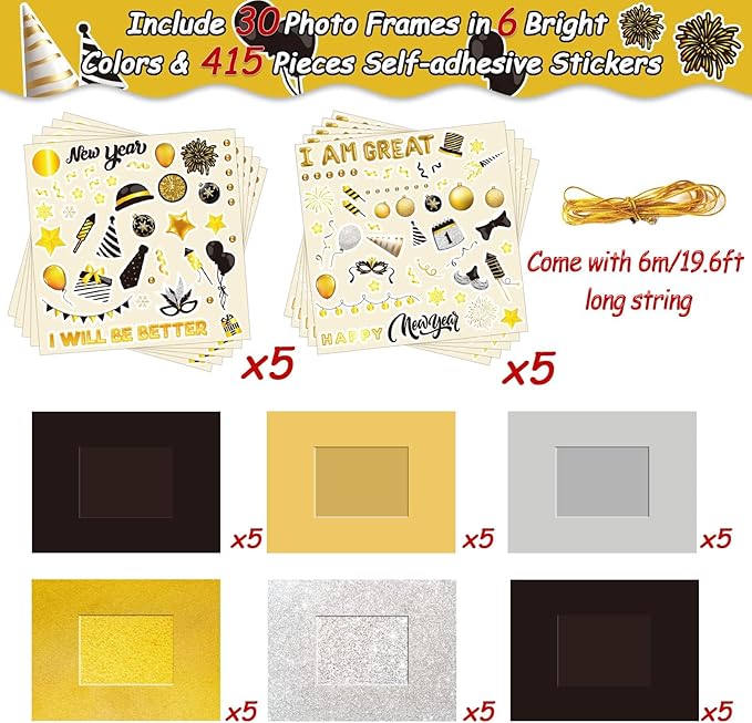 chiazllta 30 Packs Happy New Year Craft Kits for Kids, 2024 New Year Picture Frame DIY Craft Art New Year Party Favor Decor Home Classroom Game Activities