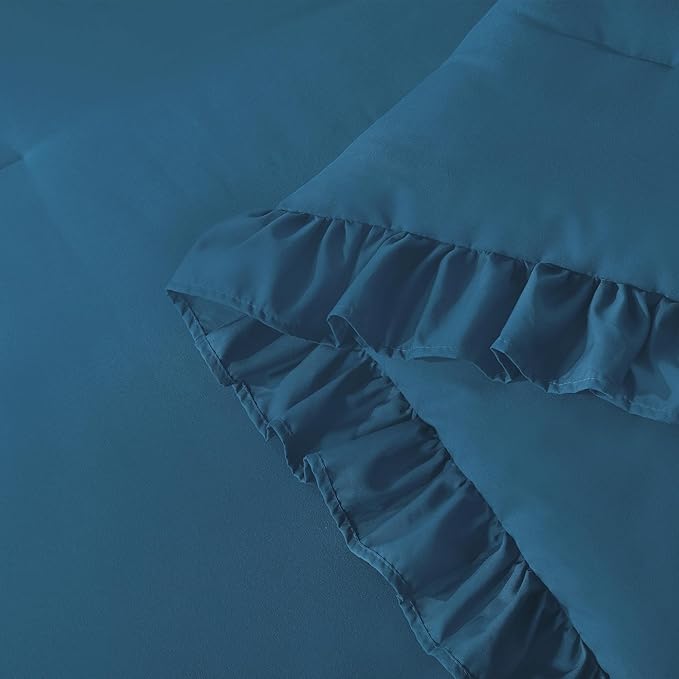 Andency Teal Ruffle Comforter Queen(90x90Inch), 3 Pieces(1 Ruffled Comforter and 2 Pillowcases) Solid Farmhouse Shabby Chic Bed, Vintage Rustic Soft Microfiber Bedding Set