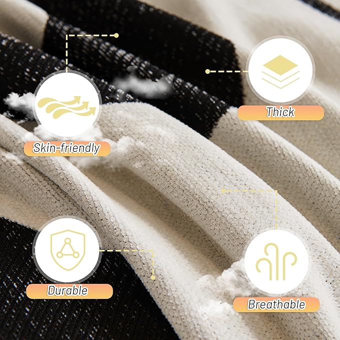 MYSKY HOME Couch Cover for 3 Cushion Couch Sofa Cover, Super Soft Boho Couch Covers for Dogs Washable, Jacquard Sofa Slipcover Furniture Protector for Living Room, 91" x 150", Black Curve