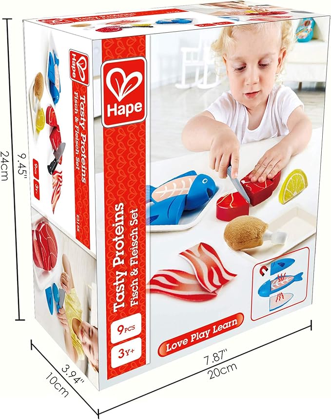 Hape Tasty Proteins Set | Wooden Pretend Play Food Set for Kids, Basic Play Cooking Ingredients and Accessories Set, Multicolor