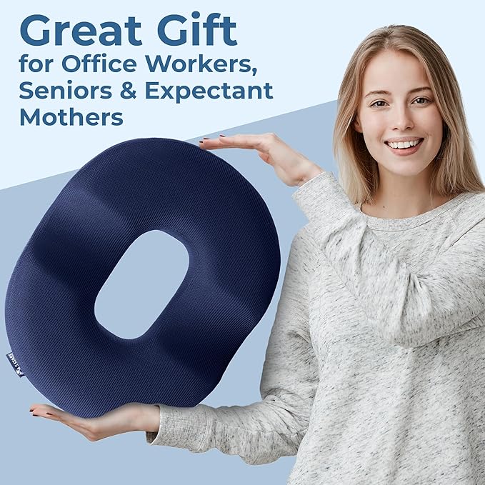 5 STARS UNITED Donut Pillow Hemorrhoid Tailbone Cushion – Large Cushion for Pain Relief – Coccyx, Prostate, Sciatica, Pelvic Floor, Pressure Sores, Pregnancy, Postpartum Recovery, Blue