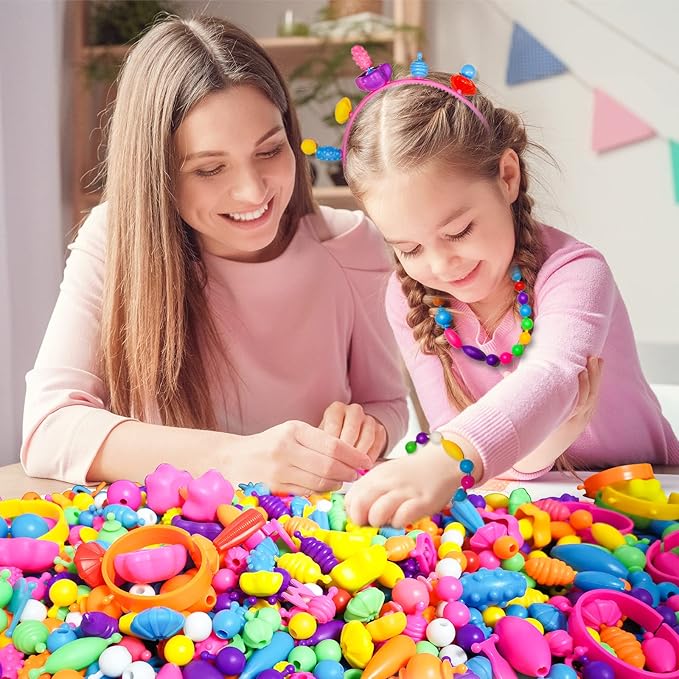 Arthopt Pop Beads, Jewelry Making Kit with 700+pcs DIY Beads, Arts and Crafts for Kids 3 4 5 6 7 8 Years Old, Snap Beads Bracelets Necklace Ring Toy Set Birthday Gift for Girls