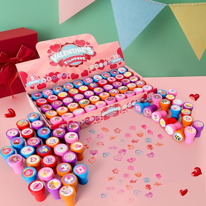 JOYIN 50 Pcs Valentines Day Arts and Crafts Stamper for Kids, Stamps for Valentine’s Day Classroom Exchanging Gifts, Novelty Party Favor, Classroom Holiday Reward Prizes