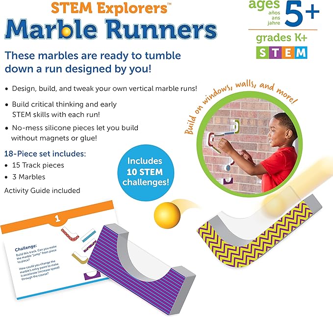 Learning Resources STEM Explorers Marble Runners - 18 Pieces, Ages 5+ STEM Toys and Activities for Kids, Brain Teaser Toys and Games, Kindergarten Games