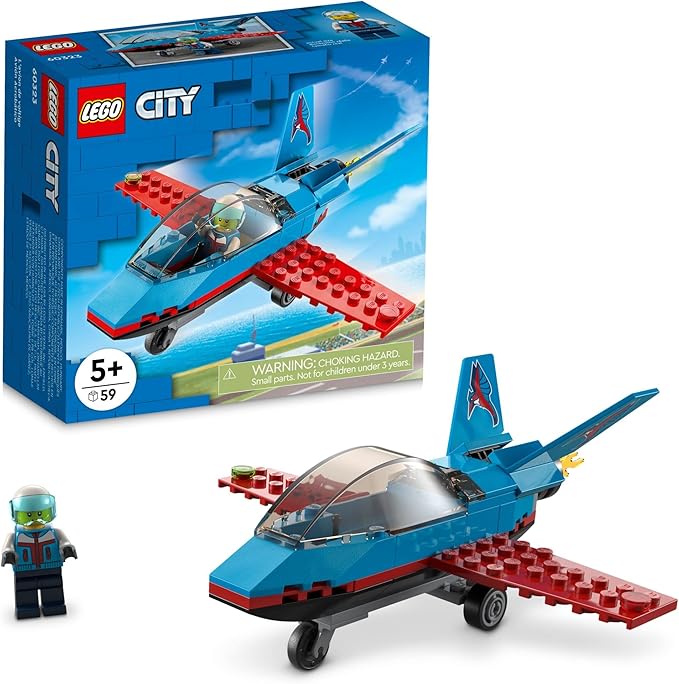 LEGO City Great Vehicles Stunt Plane 60323 Jet Airplane Toy, 2022 Building Set, Gifts for Kids, Boys and Girls 5 Plus Years Old with Pilot Minifigure