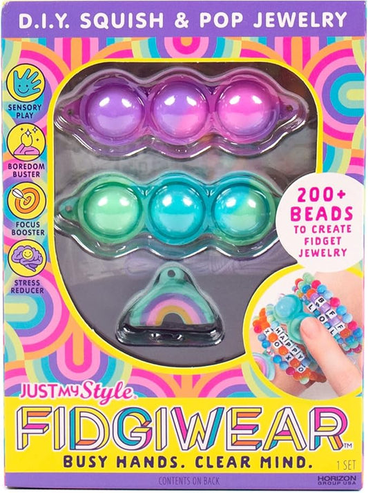 Just My Style Fidgiwear Rainbow D.I.Y. Squish & Pop Jewelry, Create Your Own Fidget Jewelry for Kids, Includes Squishy Charms, Fidget Toys with A Stylish Twist, Bracelet Making Kit for Girls