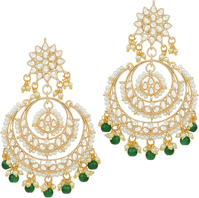Aheli Bollywood Ethnic Chandbali Style Big Earrings Maang Tikka Set Traditional Fashion Jewelry Gift for Women