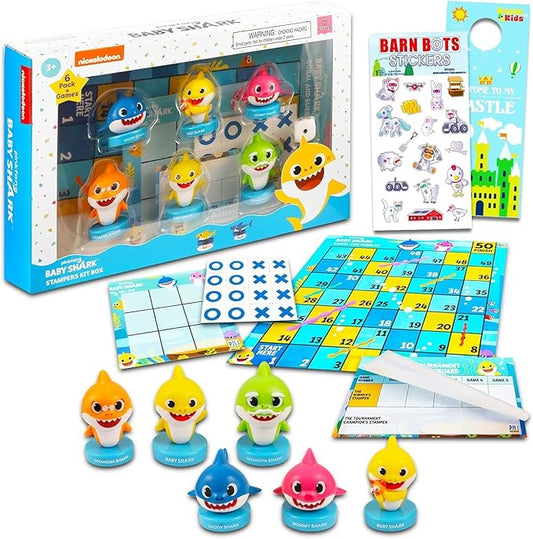 Baby Shark Stampers Set - Bundle with 6 Pc Baby Shark Stampers Kit Box Plus Stickers, Door Hanger | Baby Shark Art Kit, Baby Shark Arts and Crafts for Kids