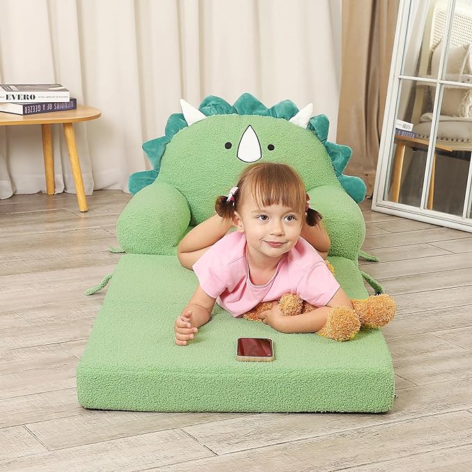 Foldable Kids Sofa, Triceratops Toddler Couch with Tri Folding Foam Cushions, Comfy Kids Couch for Kids Age 18 Months and Up