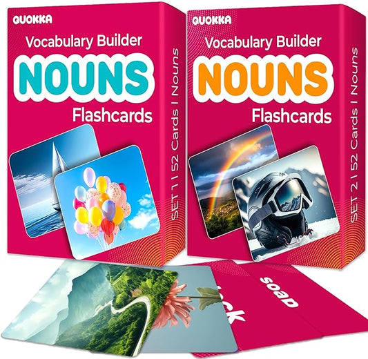 QUOKKA 104 Noun Flash Cards Set – Kids and Adults Vocabulary Builder for ABA Therapy, Early Childhood Education, and ESL Teaching – Picture Cards for Speech Therapy and Vocabulary Building Activities
