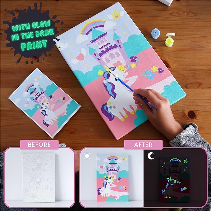 BONNYCO Paint by Numbers Kit for Kids Unicorns Pack 3 Canvas Paint by Number Canvas Framed Unicorn Gifts for Girls Arts and Crafts Kids Paint by Number Kits, Pre Drawn Canvas for Painting for Kids