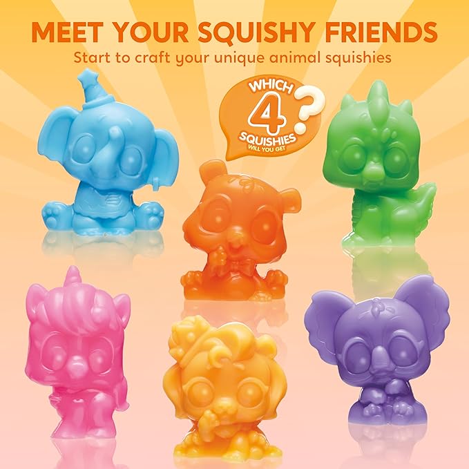 Klever Kits DIY Animal Squishies Kit, Mystery Box with 4 Surprise Characters Inside, Arts and Crafts, Squishy Toys for Kids Ages 6+