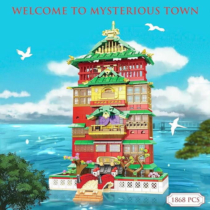 Architectural House Sets Spirited Away Building Block Set, Creative Anime House Building Block Set, Suitable for Adults and Kids Over 12 Years Old (1868pcs)