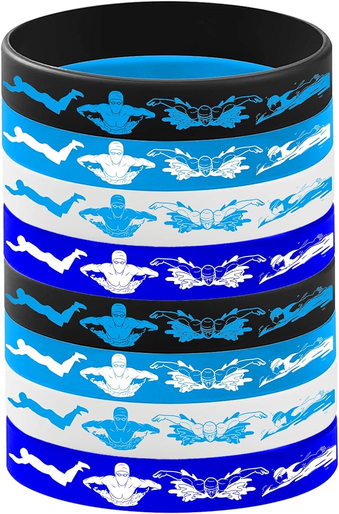 24PCS Swimming Rubber Bracelets Silicone Wristbands -Sport Party Supplies Decorations Speed Birthday Baby Shower Party Favors