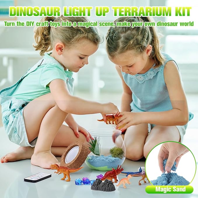 Ideashop Dinosaur Light Up Terrarium Kit for Kids, Educational DIY Arts and Crafts Science Kit Activities Kits, Kids Dinosaur Toys Birthday for Boys Girls Ages 4 5 6 7 8 9 10 Year Old