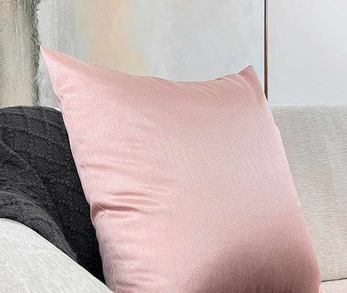 Aiking Home Collection 26x26 Inches Faux Silk Square European Shams, Zipper Closure, Rose Pink (Set of 2)