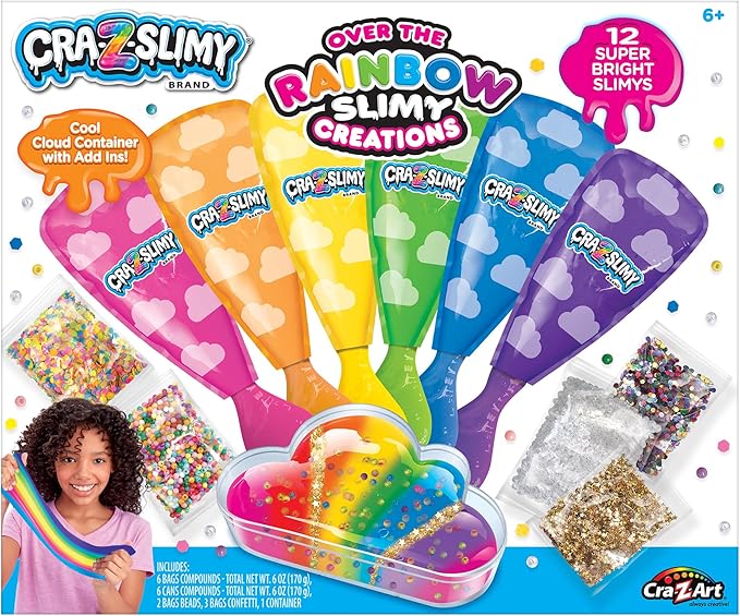 CRA-Z-Slimy Over The Rainbow Slimy Creations Kit - Rainbow Slime Mixing Set, 12 Pre Made Slime Colors with Add-in Charms, Kids Arts & Crafts Set for Boys and Girls Ages 6 and Up, Ages 8 and Up