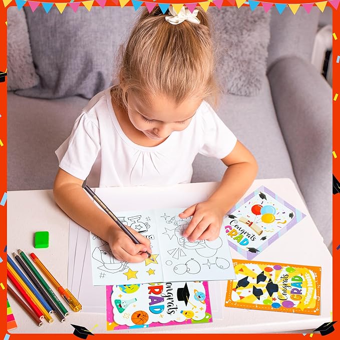 Kindergarten Graduation Coloring Books - 24Pcs Congrats Grad DIY Color-in Pages Books for Kids Bulk Pre-kindergarten Activity Books Mini Coloring Book Party Favors Graduation Classroom Gifts