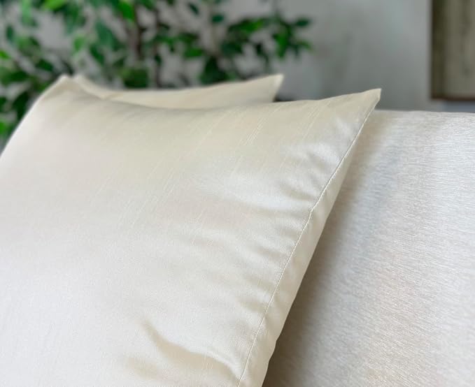 Aiking Home 20x20 Inches Faux Silk Square Throw Pillow Cover, Zipper Closure, Ivory (Set of 2)