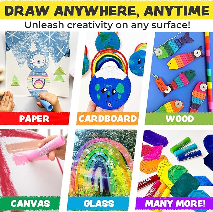 Kwik Stix Cuties Washable Paint Sticks for Kids & Toddlers, 12 Non-Toxic Colors, Quick-Drying, Allergen-Free, Solid Tempera with Cute Caps