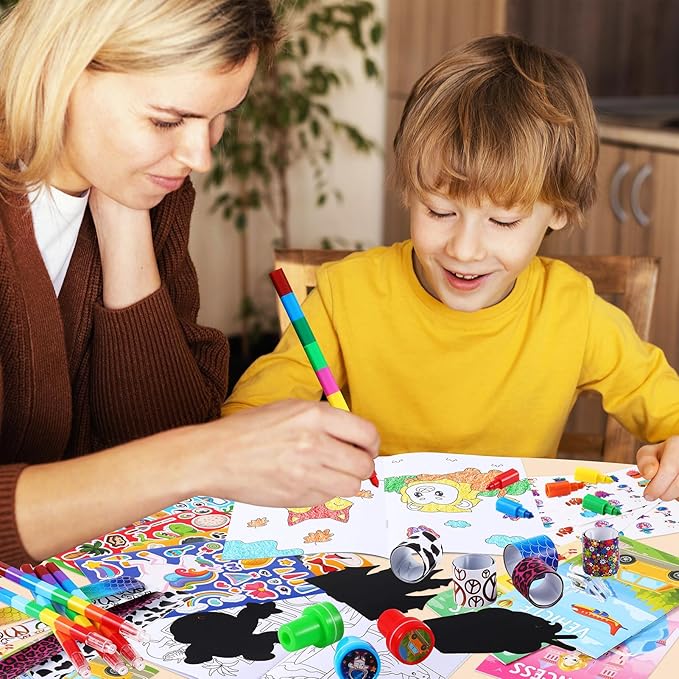 BenLouis 192Pcs Kids Party Favors Mini Coloring Books Crayon Slap Bracelets Stickers Set Bulk for Kids 4-8-12 Classroom Birthday Gifts Goodie Bags Pinata Stuffers School Rewards Crafts Supplies