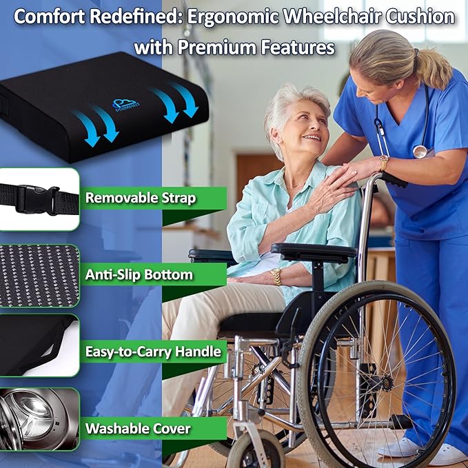 Premium Large Gel Seat Cushion, Memory Foam Seat Cushion for Recliner, Wheelchair, Office Chair, Car, Floor, Dining Chair, Sciatica, Coccyx, Back Pain & Pressure Sore Relief, Design with Ventilation
