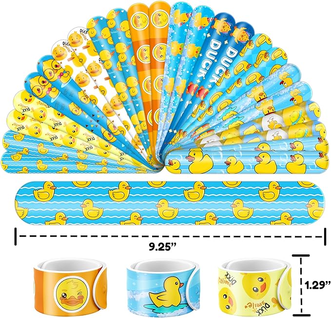 48PCS Duck Party Favors - 24PCS Temporary Tattoos & 24PCS Slap Bracelets - Cute Birthday Party Supplies, Decorations, Baby Shower Gifts, Classroom Prizes, and Rewards for Boys & Girls