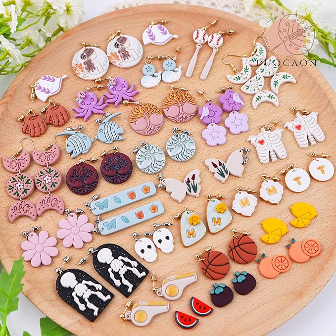 Puocaon Boho Polymer Clay Cutters - 4 Pcs Tree of Life Clay Cutters for Polymer Clay Jewelry Making, Embossed Polymer Clay Cutters for Earrings Jewelry, Life Tree Clay Jewelry Cutters Earrings Making