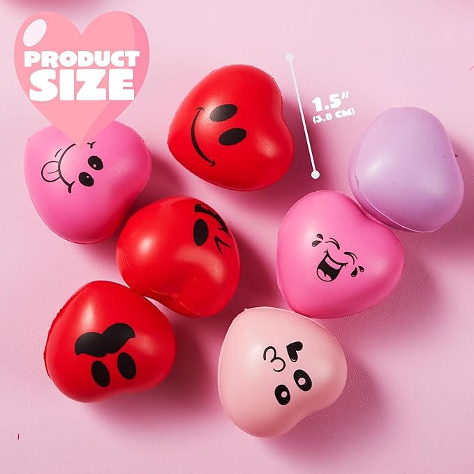 JOYIN 30 PCS Valentine's Day Heart Stress Balls 1.5"x1.5" for Kids, Squishy Toys Slow Rising for School Carnival Reward, Valentine Party Present Fillers, Valentines Day Gifts, Relieve Stress Toys