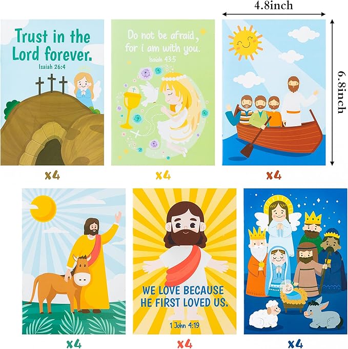 GROBRO7 24Pcs Christian Bible Coloring Books for Kids DIY Art Drawing Book with Angels Priests Churches Candles Crosses Patterns Color Booklets for Sunday School Classroom Rewards Goodie Bag