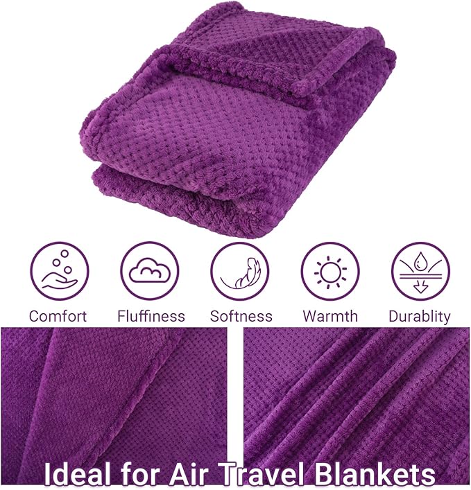 CLEXION Travel Blanket Pillow-Premium Soft 2 in 1 Airplane Blanket for Long Trips Essentials with Bag Pillowcase, Hand Luggage Sleeve and Backpack Clip (Violet)